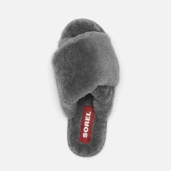Sorel Go Mail Run Gray Fuzzy Slippers Size 9 - Picture 1 of 11